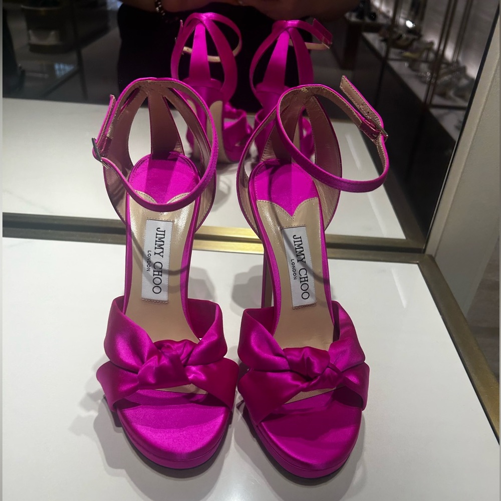 Jimmy Choo Fuchsia Satin Sandals - Picture 2 of 4